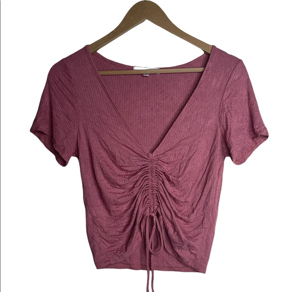 Gaze Top Adjustable Gathered Front V neck Dusty Rose M - Picture 6 of 10